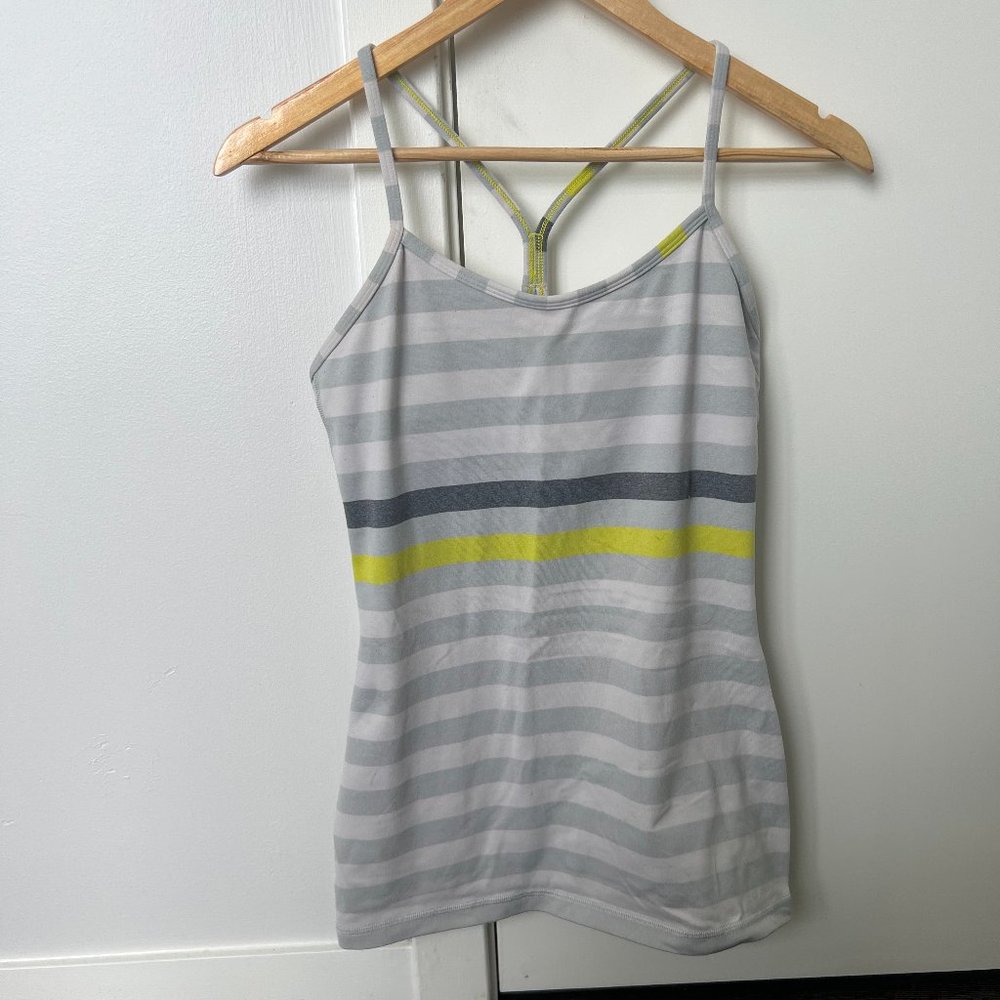 Lululemon Power Y Tank Grey Stripped Top Size 6